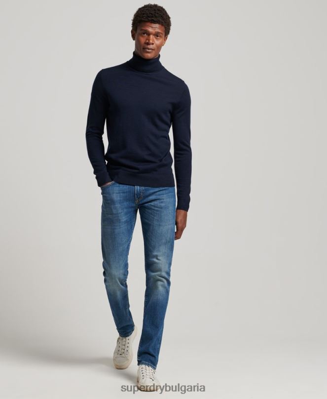 Superdry облекло N00H1297 военноморски флот мъже мериносов пуловер с ролка