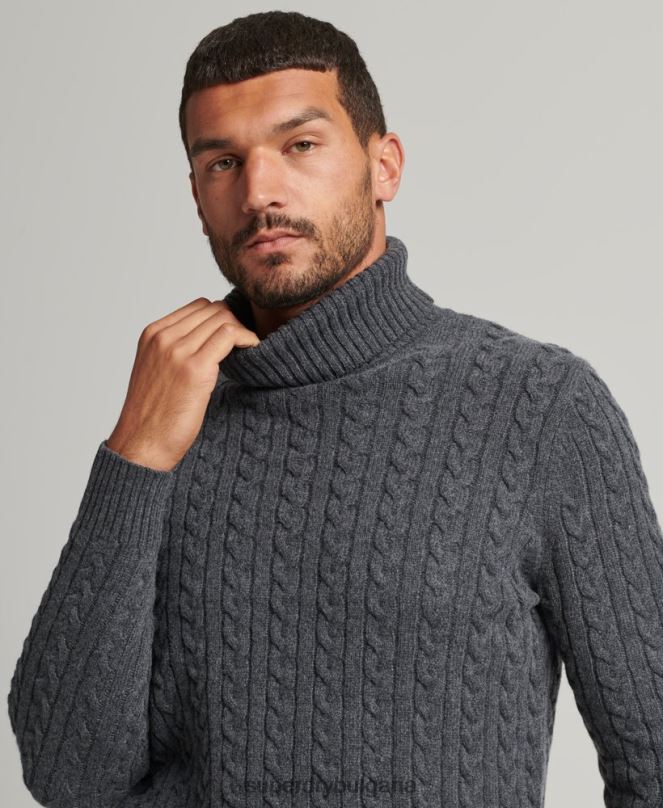 Superdry облекло N00H1299 тъмно сив мъже кабелен ролков джъмпер за врата