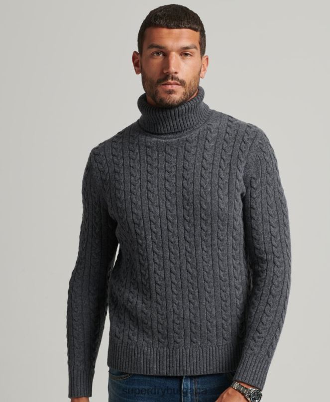 Superdry облекло N00H1299 тъмно сив мъже кабелен ролков джъмпер за врата