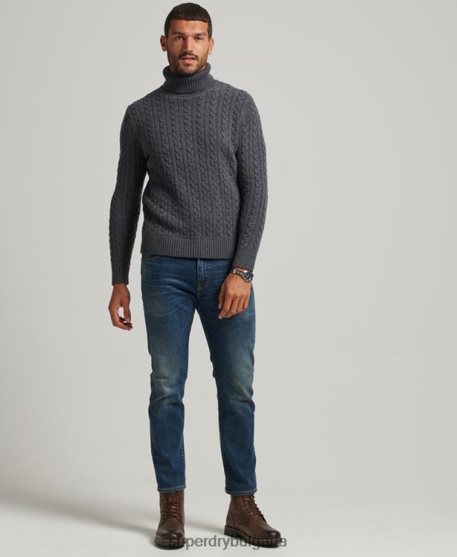 Superdry облекло N00H1299 тъмно сив мъже кабелен ролков джъмпер за врата