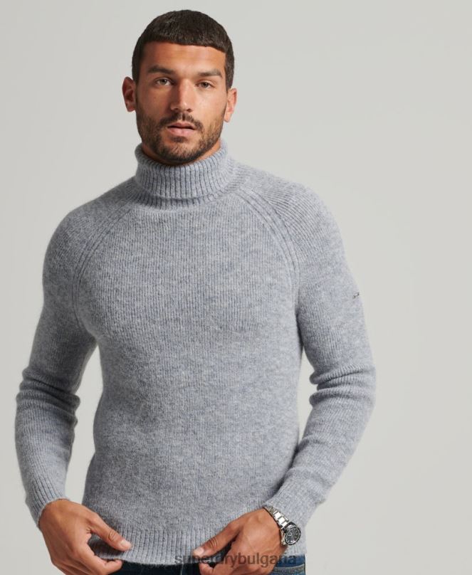 Superdry облекло N00H1301 сиво мъже пуловер с буци от алпака