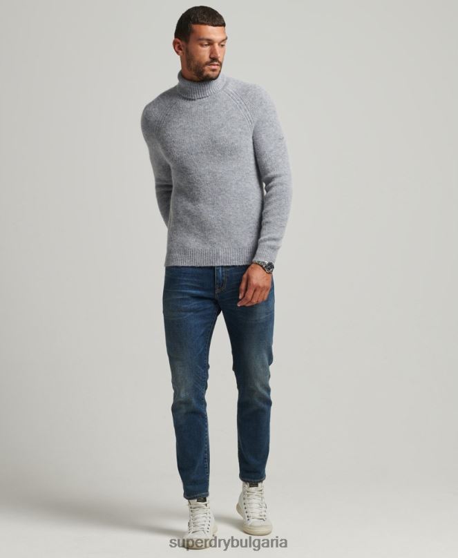 Superdry облекло N00H1301 сиво мъже пуловер с буци от алпака