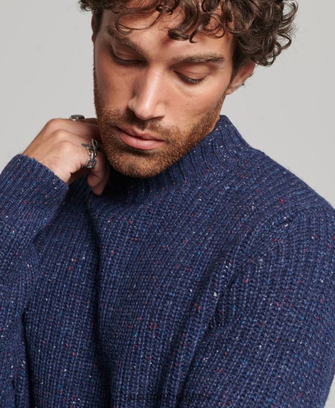 Superdry облекло N00H1302 военноморски флот мъже джемпер от вълнена смес от туид