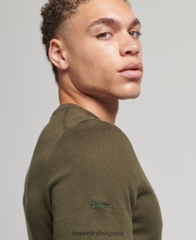 Superdry облекло N00H1307 зелено мъже кашмирен пуловер от органичен памук