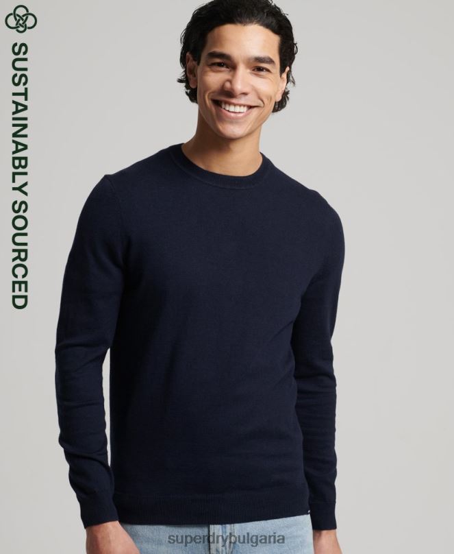 Superdry облекло N00H1309 военноморски флот мъже кашмирен пуловер от органичен памук