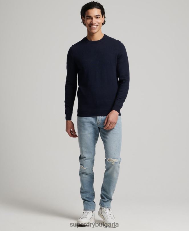 Superdry облекло N00H1309 военноморски флот мъже кашмирен пуловер от органичен памук