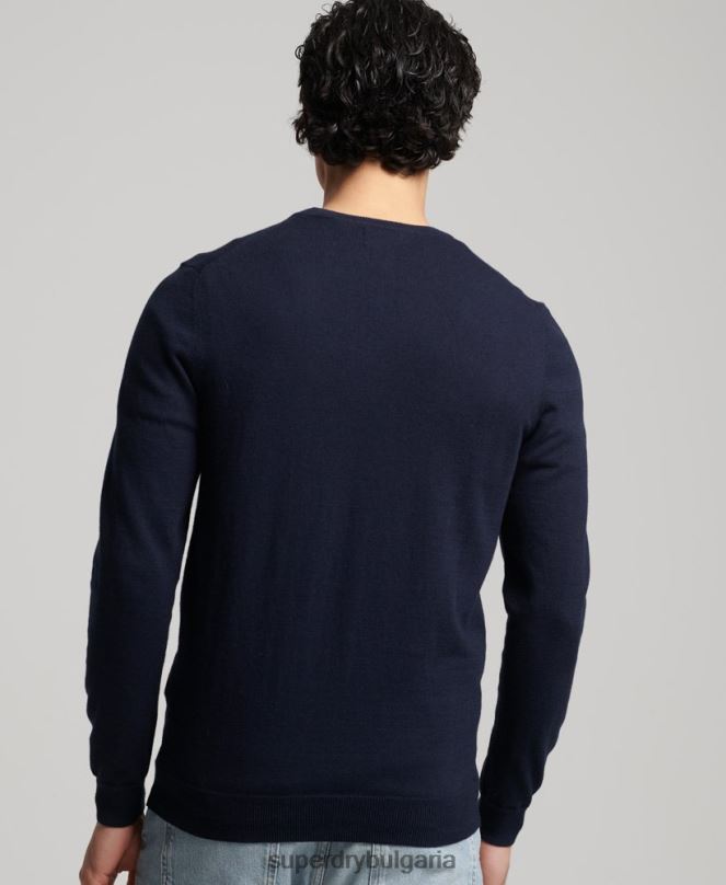 Superdry облекло N00H1309 военноморски флот мъже кашмирен пуловер от органичен памук