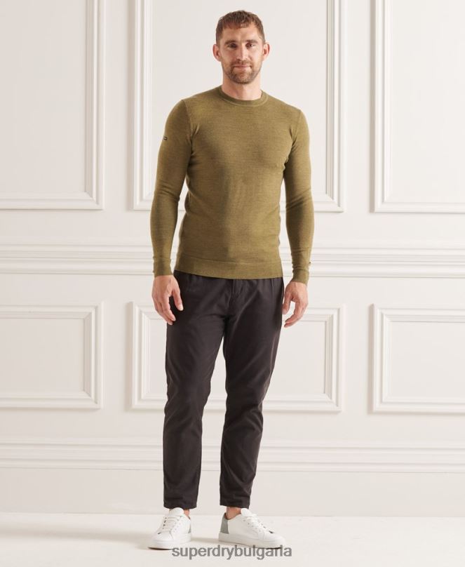 Superdry облекло N00H1313 зелено мъже studios merino crew pupper