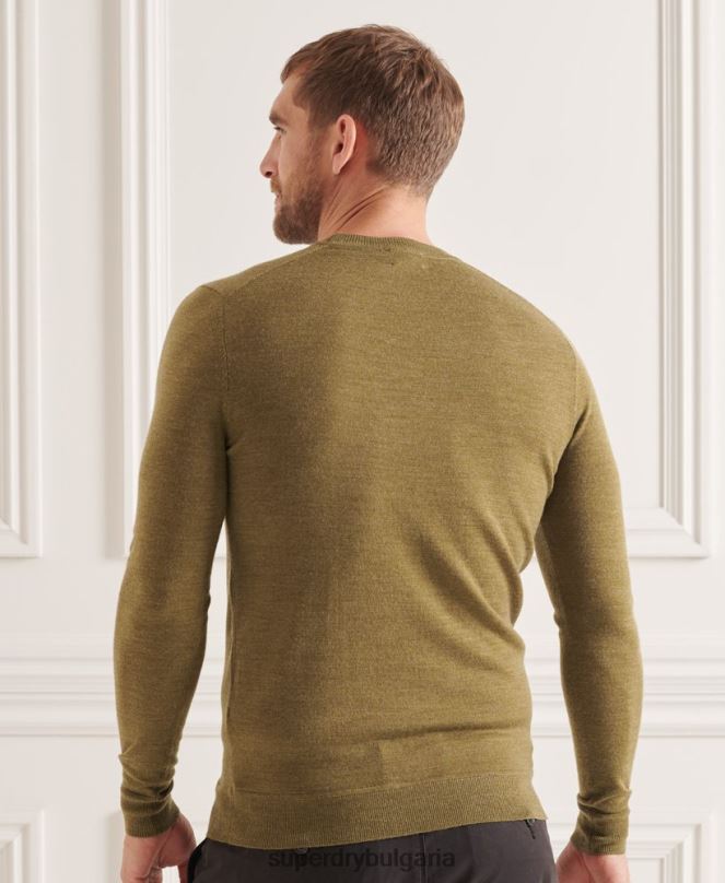Superdry облекло N00H1313 зелено мъже studios merino crew pupper