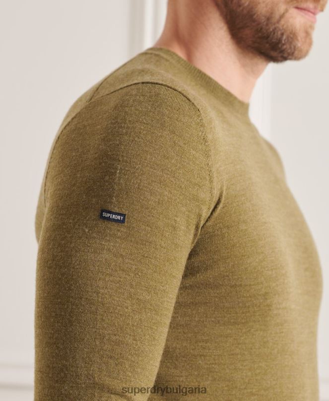 Superdry облекло N00H1313 зелено мъже studios merino crew pupper