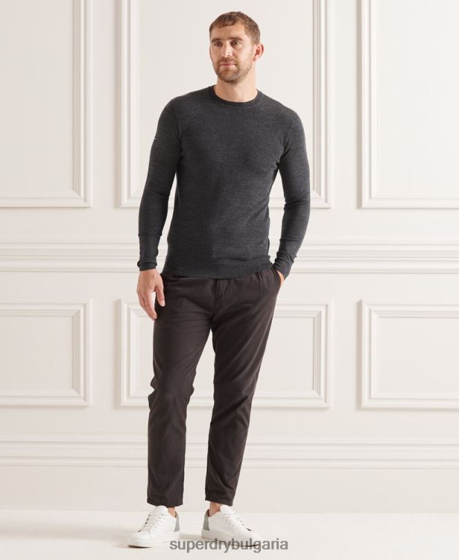 Superdry облекло N00H1314 тъмно сив мъже studios merino crew pupper