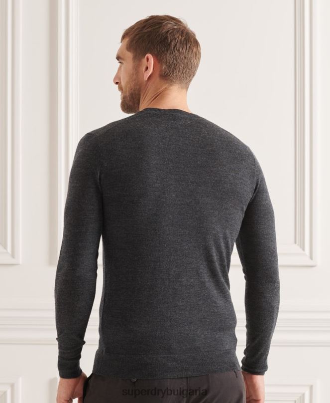 Superdry облекло N00H1314 тъмно сив мъже studios merino crew pupper