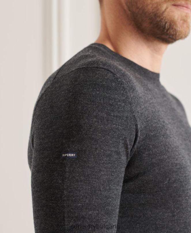 Superdry облекло N00H1314 тъмно сив мъже studios merino crew pupper
