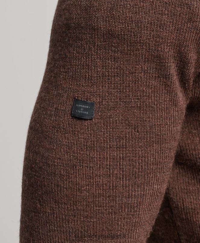 Superdry облекло N00H1316 кафяво мъже мериносов пуловер с половин цип