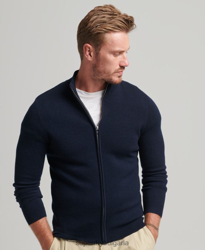 Superdry облекло N00H1317 военноморски флот мъже плетена жилетка с мериносов цип