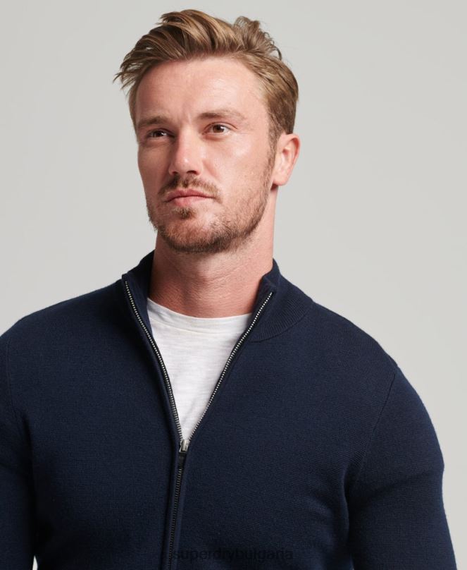 Superdry облекло N00H1317 военноморски флот мъже плетена жилетка с мериносов цип