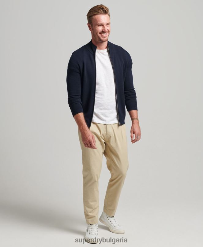 Superdry облекло N00H1317 военноморски флот мъже плетена жилетка с мериносов цип