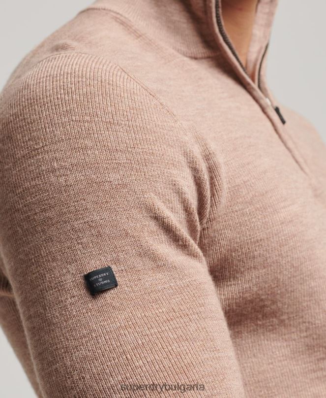 Superdry облекло N00H1318 бежово мъже мериносов пуловер с половин цип