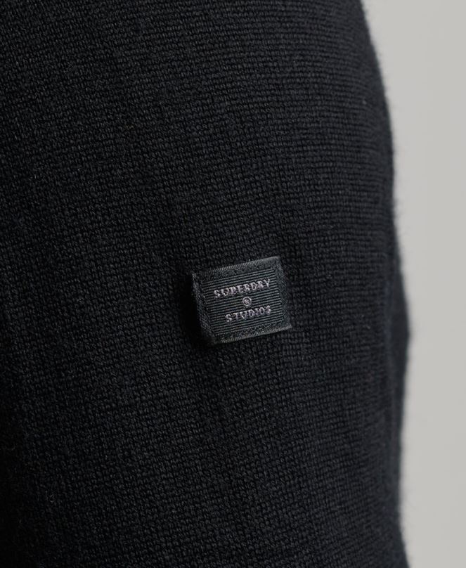 Superdry облекло N00H1321 черен мъже мериносов пуловер с ролка