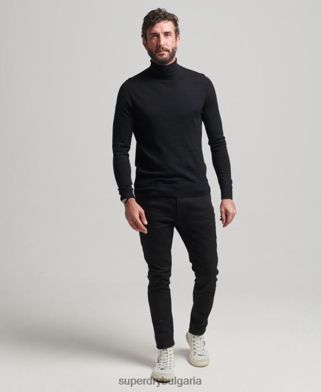 Superdry облекло N00H1321 черен мъже мериносов пуловер с ролка