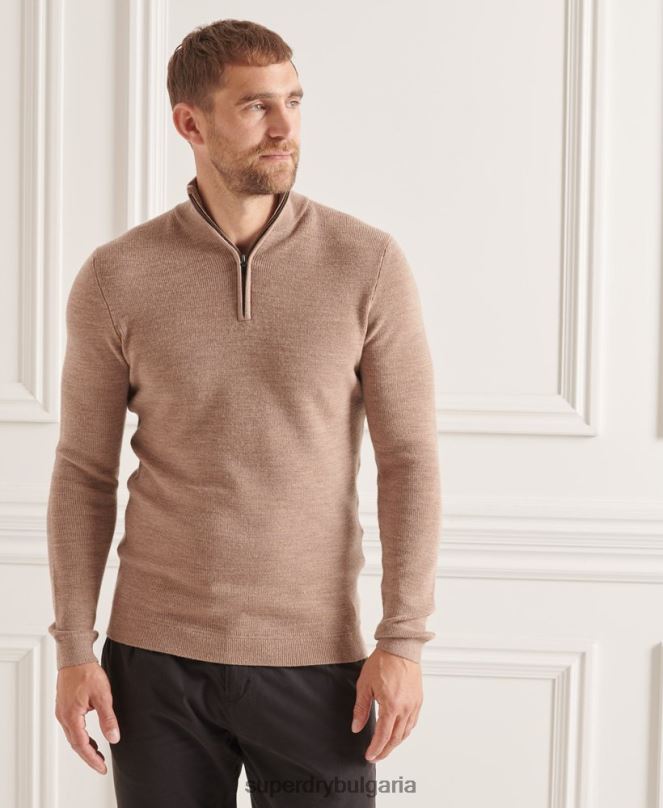 Superdry облекло N00H1323 бежово мъже studios merino henley jumper