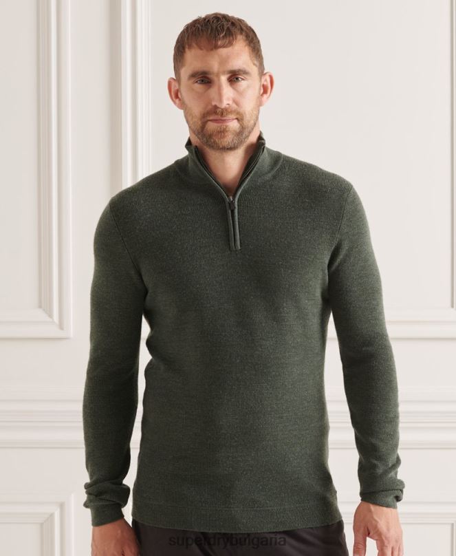 Superdry облекло N00H1324 зелено мъже studios merino henley jumper