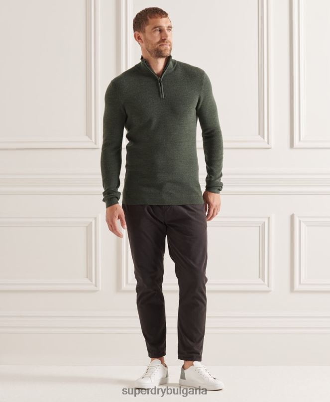 Superdry облекло N00H1324 зелено мъже studios merino henley jumper