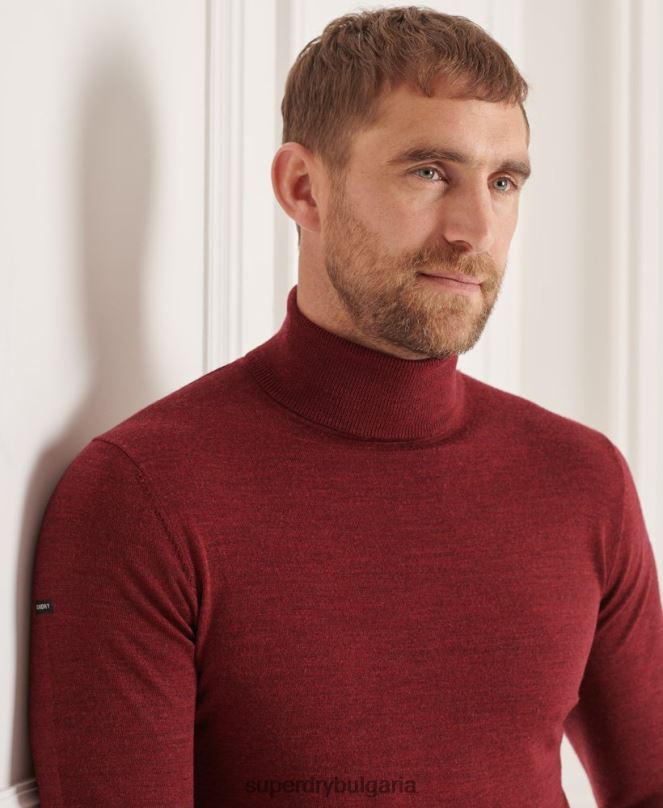 Superdry облекло N00H1325 червен мъже мериносов пуловер с деколте studios