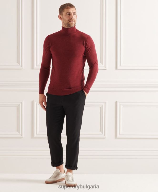 Superdry облекло N00H1325 червен мъже мериносов пуловер с деколте studios