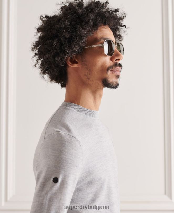 Superdry облекло N00H1329 светло сив мъже лек мериносов джъмпер