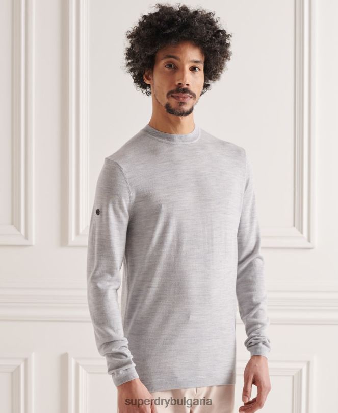 Superdry облекло N00H1329 светло сив мъже лек мериносов джъмпер