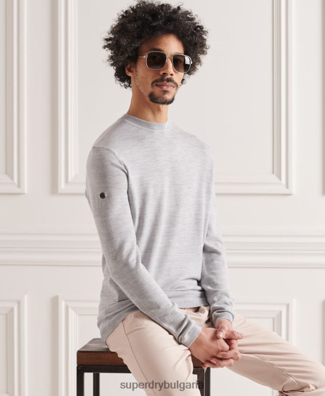 Superdry облекло N00H1329 светло сив мъже лек мериносов джъмпер