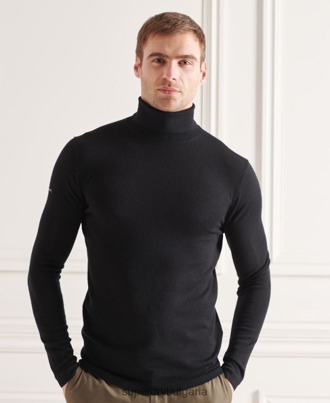 Superdry облекло N00H1332 черен мъже мериносов пуловер с деколте