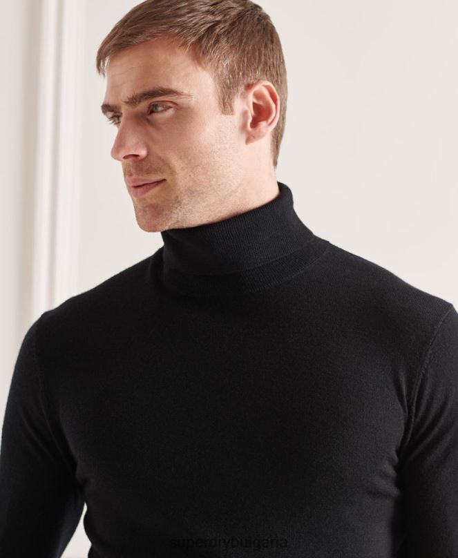 Superdry облекло N00H1332 черен мъже мериносов пуловер с деколте