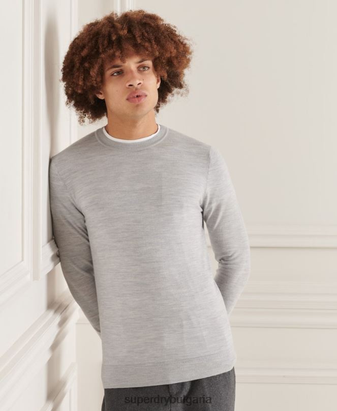 Superdry облекло N00H1333 светло сив мъже studios merino crew pupper