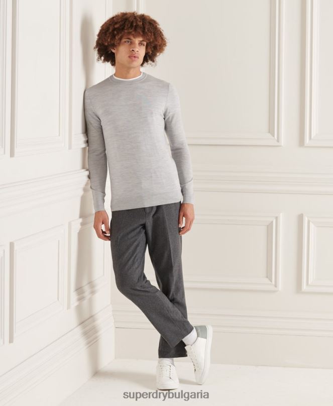 Superdry облекло N00H1333 светло сив мъже studios merino crew pupper