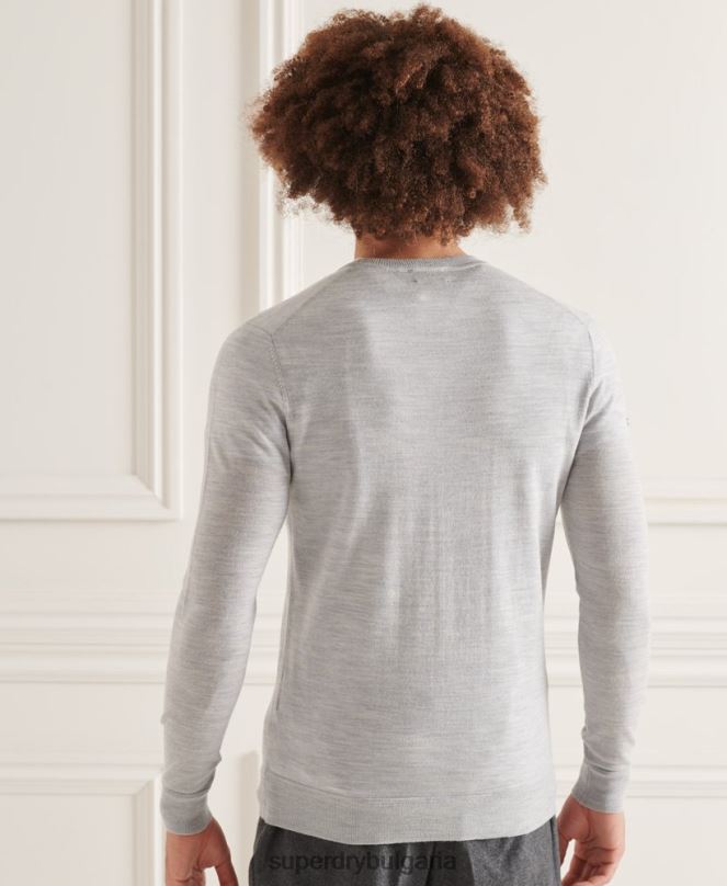 Superdry облекло N00H1333 светло сив мъже studios merino crew pupper