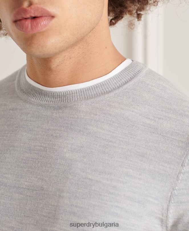 Superdry облекло N00H1333 светло сив мъже studios merino crew pupper