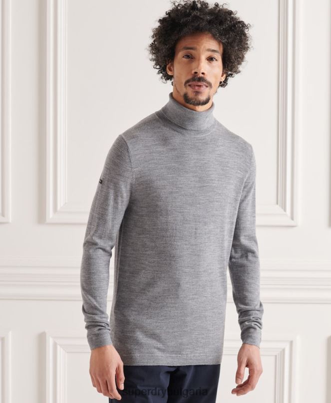 Superdry облекло N00H1335 светло сив мъже мериносов пуловер с деколте