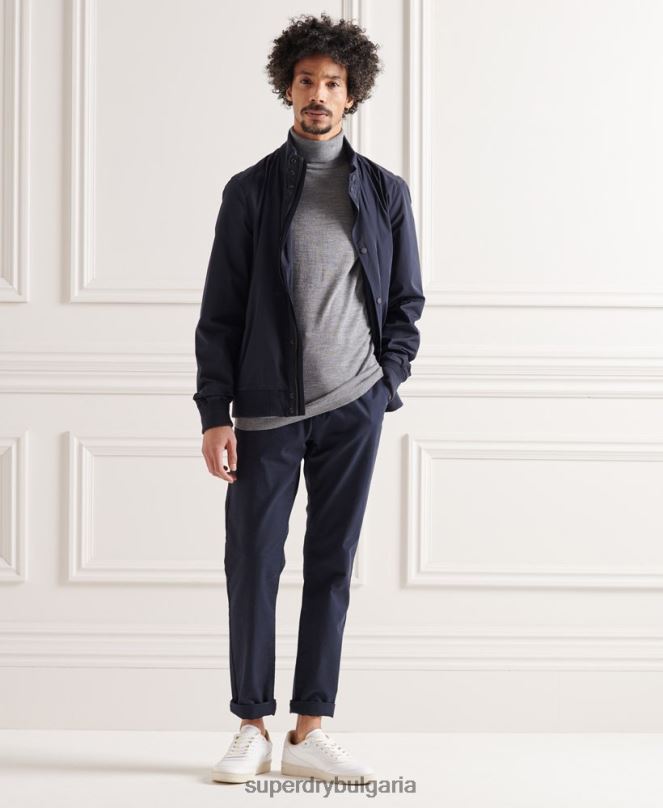 Superdry облекло N00H1335 светло сив мъже мериносов пуловер с деколте