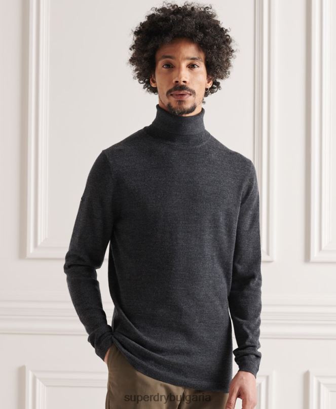 Superdry облекло N00H1336 тъмно сив мъже мериносов пуловер с деколте