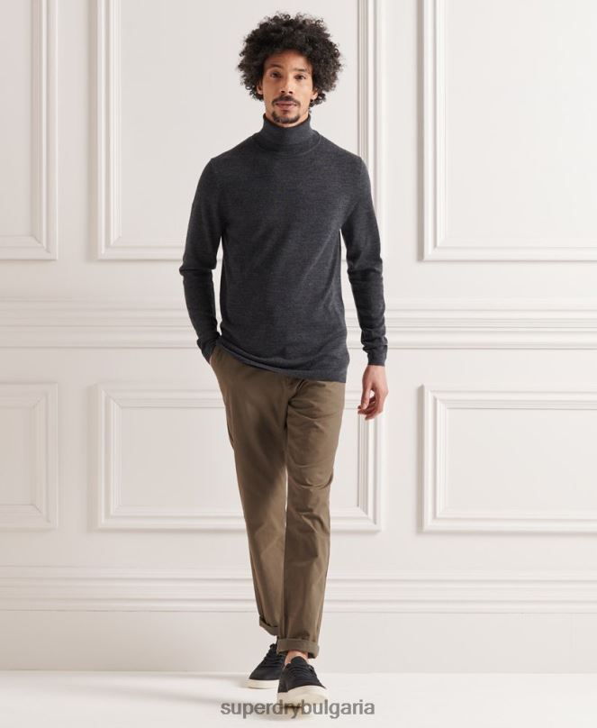 Superdry облекло N00H1336 тъмно сив мъже мериносов пуловер с деколте