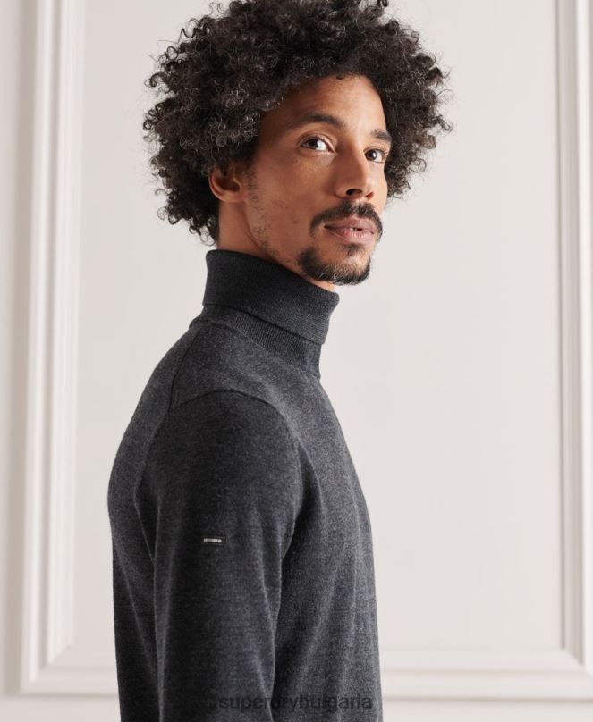 Superdry облекло N00H1336 тъмно сив мъже мериносов пуловер с деколте