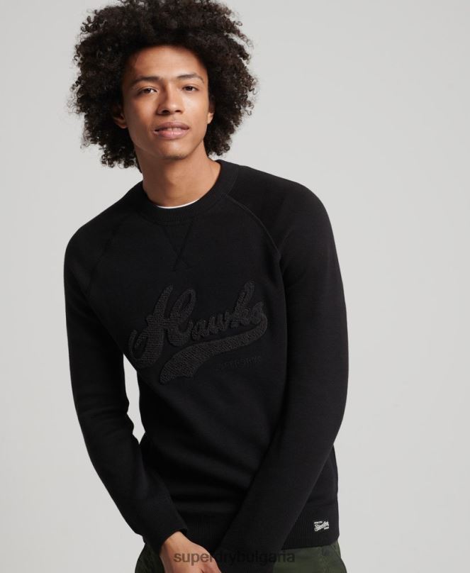 Superdry облекло N00H1342 черен мъже ретро университетска плетка