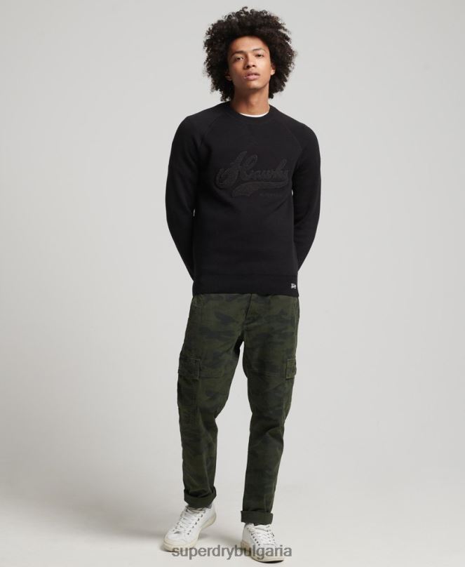 Superdry облекло N00H1342 черен мъже ретро университетска плетка