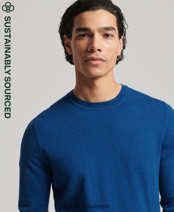 Superdry облекло N00H1344 син мъже кашмирен пуловер от органичен памук