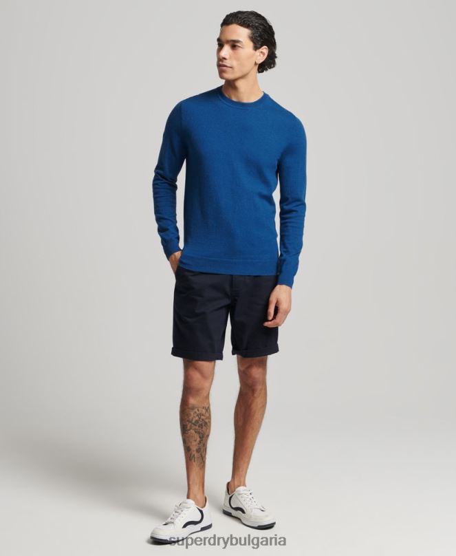 Superdry облекло N00H1344 син мъже кашмирен пуловер от органичен памук