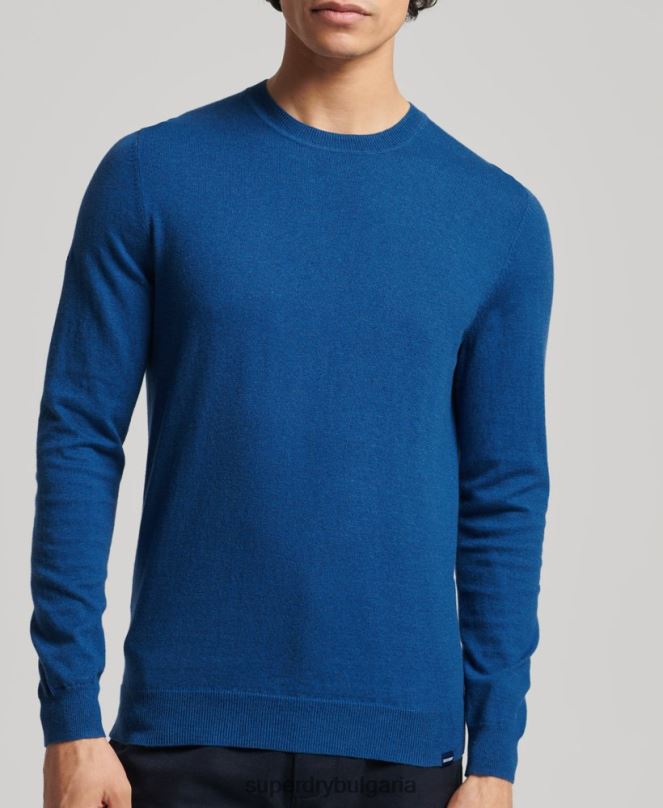 Superdry облекло N00H1344 син мъже кашмирен пуловер от органичен памук