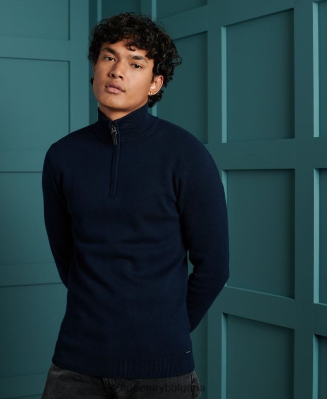 Superdry облекло N00H1345 военноморски флот мъже памучен пуловер с оранжев етикет