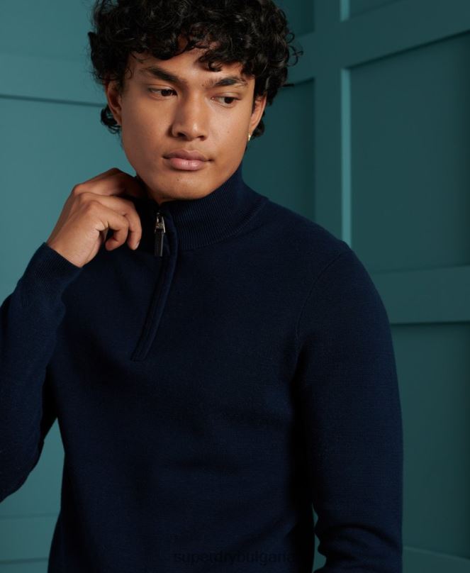 Superdry облекло N00H1345 военноморски флот мъже памучен пуловер с оранжев етикет